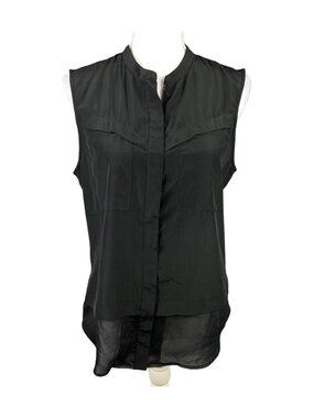 Trouve Sleeveless Black Sheer Hem Blouse Top Womens Lightweight Size M